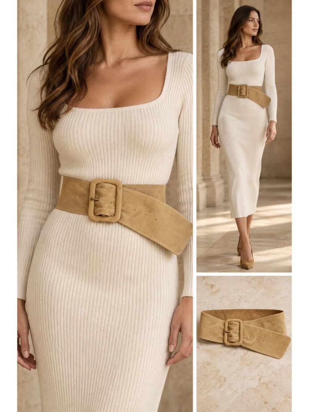 Next 100% Leather Tan Wide Waist Belt S Covered Buckle Boho Y2K